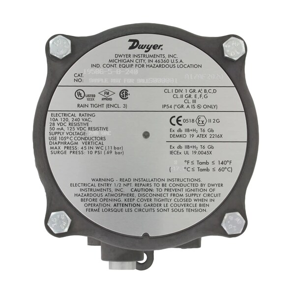Pressure Switch, Standard, SPDT, 1/8" FNPT, 0.07 to .15 in H2O Range